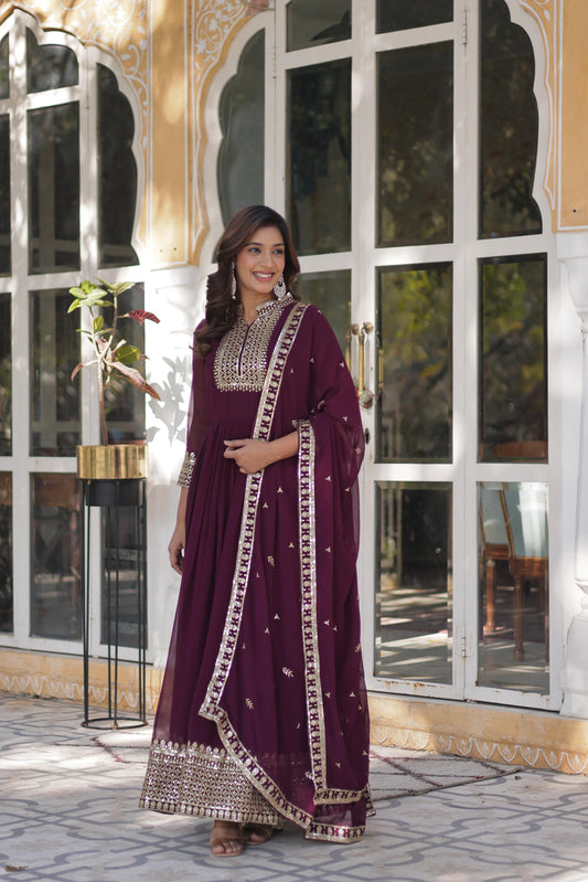 Faux Blooming Georgette with Sequins Embroidered Gown with Dupatta