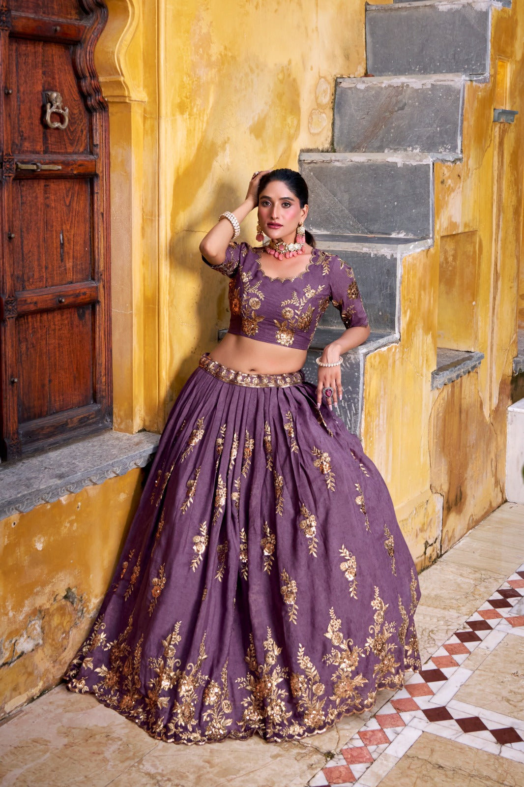 Chocolate Crush with Sequins & Thread Embroidered Work.