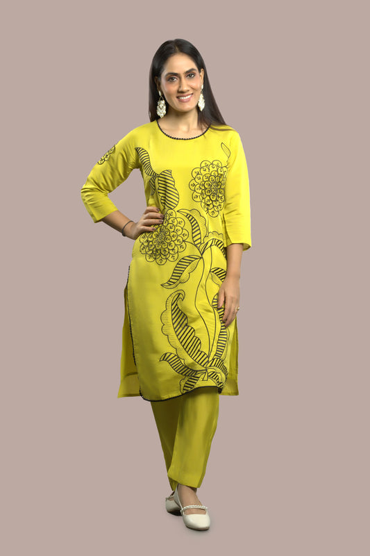 Cut Work Embroidered Kurti with Pant