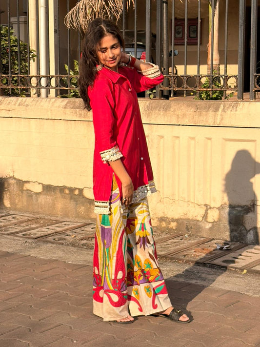 Rani Pink Cotton Matka Kurta Set with Printed Bottom