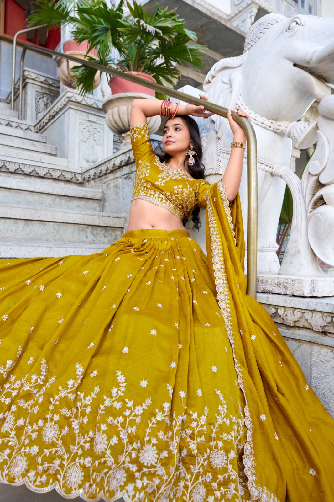 Vichitra Silk with Sequins & Thread Embroidered Work Lehenga