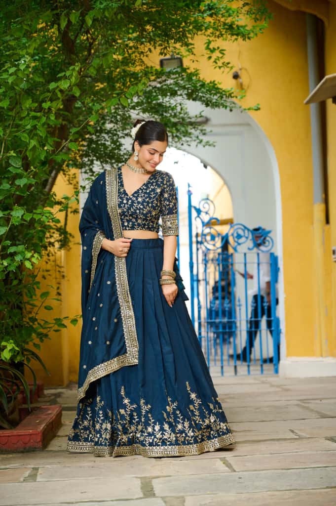 Vichitra Silk with Sequins Embroidered Work Lehenga