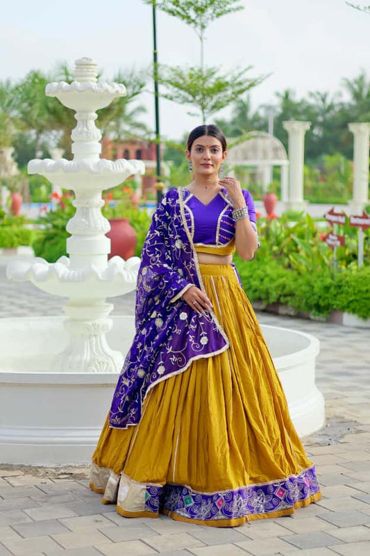 Pure Cotton with Lace & Heavy Thread Embroidered Lehenga and Faux Georgette with Lace Work Dupatta