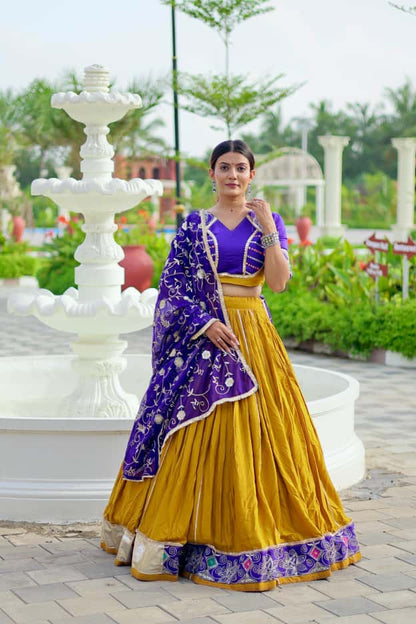 Pure Cotton with Lace & Heavy Thread Embroidered Lehenga and Faux Georgette with Lace Work Dupatta
