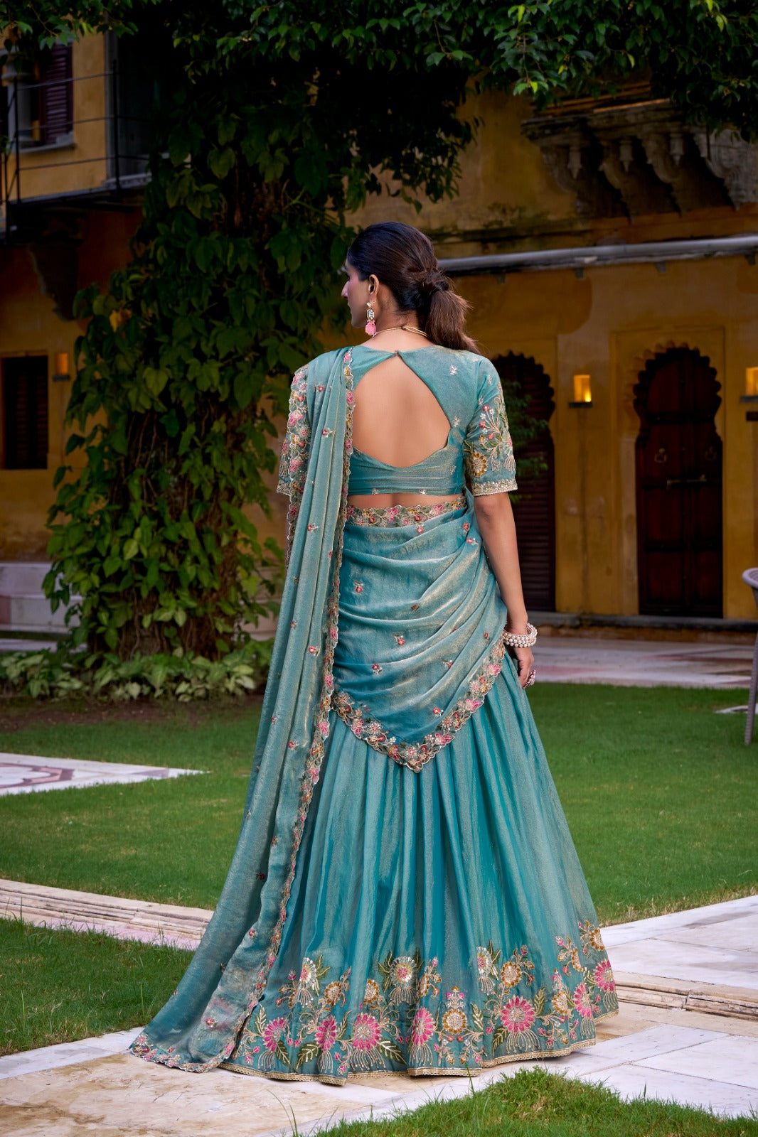 Pure Crunchy Fabric with Cording & Sequins Embroidered Lehenga
