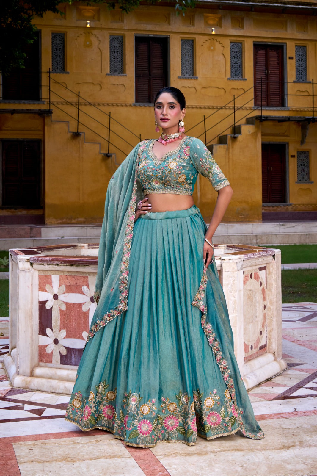 Pure Crunchy Fabric with Cording & Sequins Embroidered Lehenga