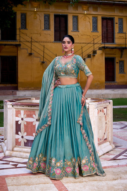 Pure Crunchy Fabric with Cording & Sequins Embroidered Lehenga