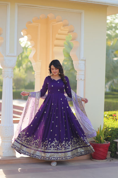 Star Georgette with Zari Sequins Embroidred Gown & Dupatta