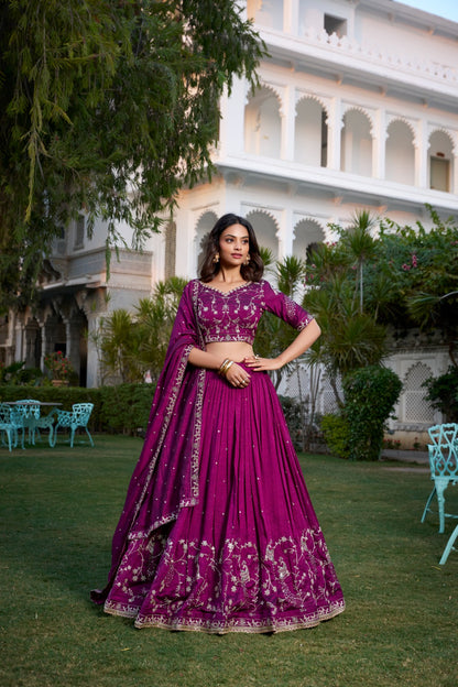 Vichitra Silk with Sequins and Thread Embroidered Lehenga