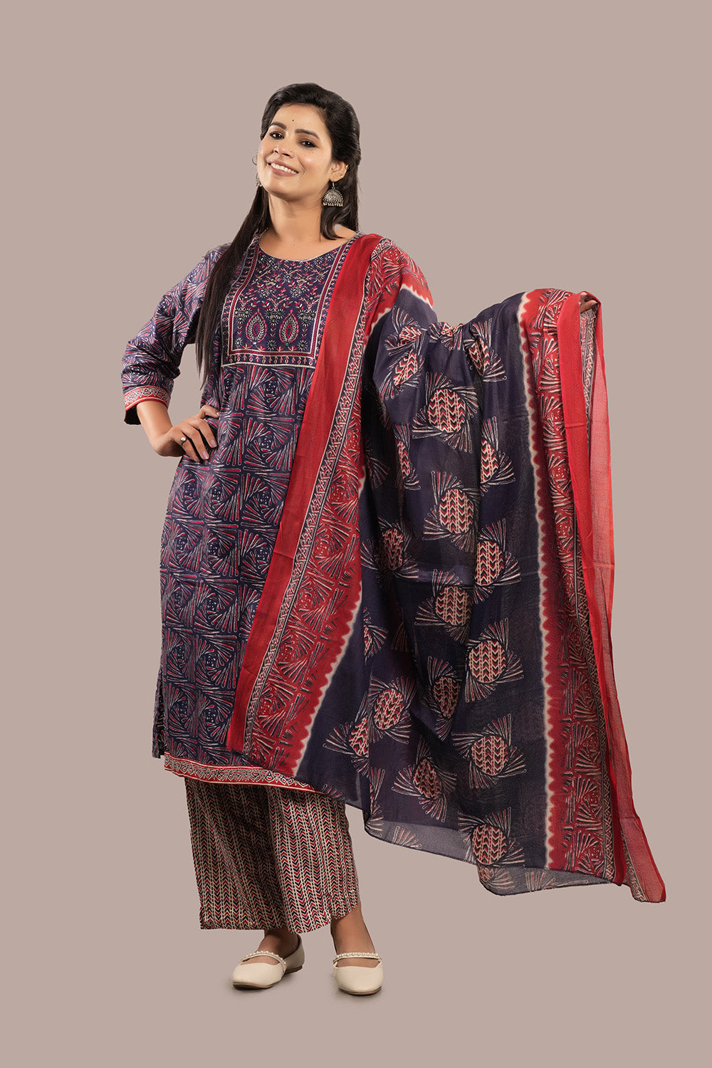 Combination of Phulkari, Ari, Kashida Embroidered Salwar Kameez & Dupatta