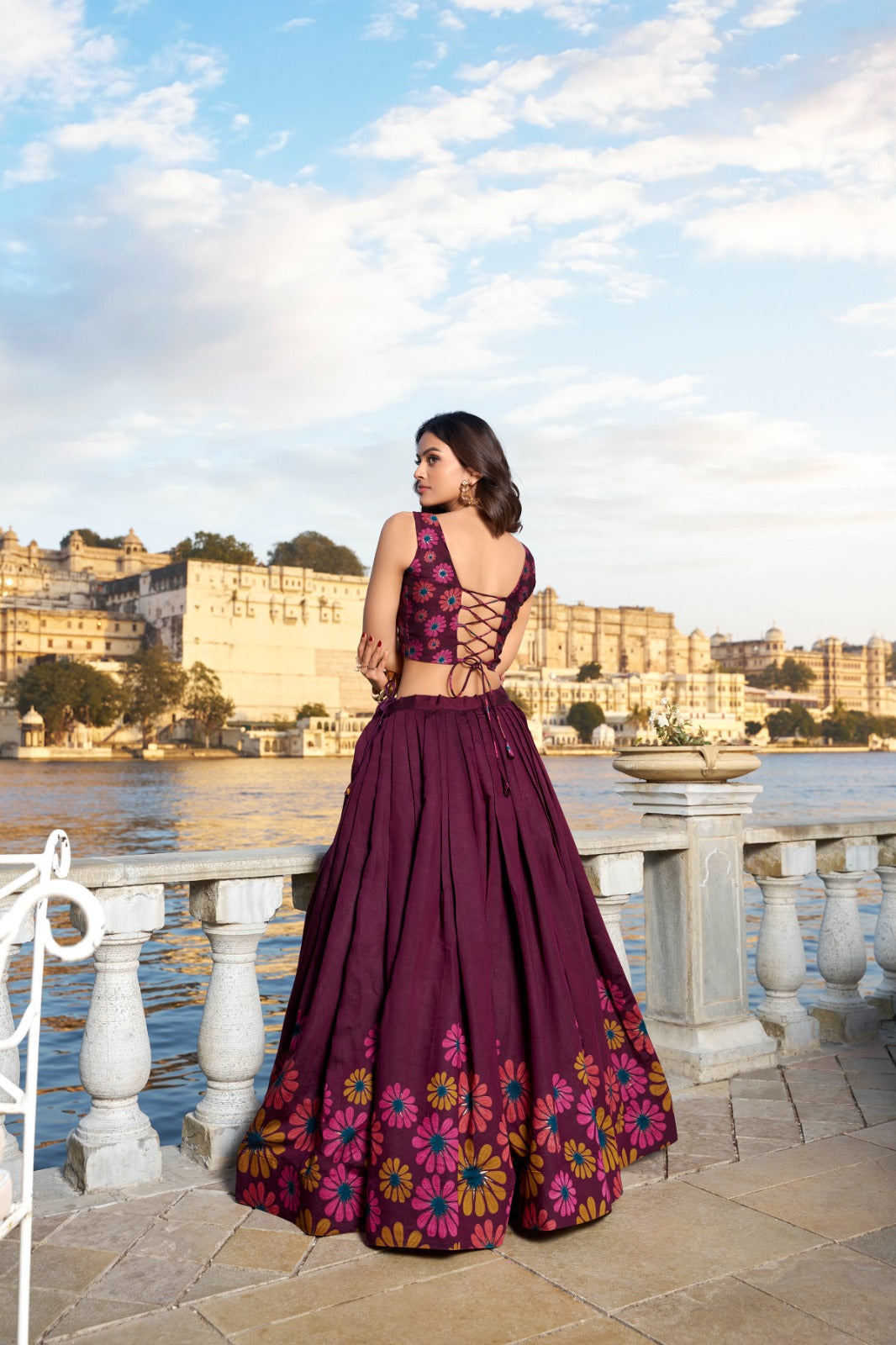 Tussar Silk Floral Printed Foil Work Stitched Lehenga with Dupatta