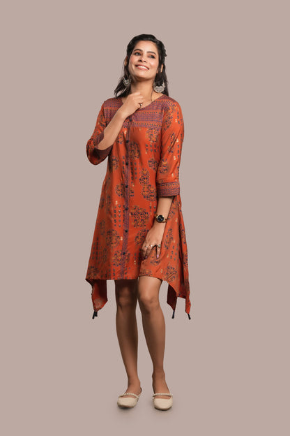 Floral Motif Assymetrical Printed Kurti