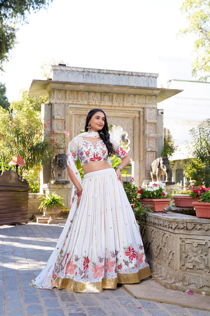 Georgette Sequins and Thread Embroidered Stitched Lehenga