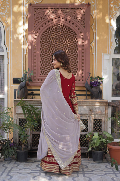 Faux Geoergette with Zari & Sequins Embroidered Gown with Dupatta