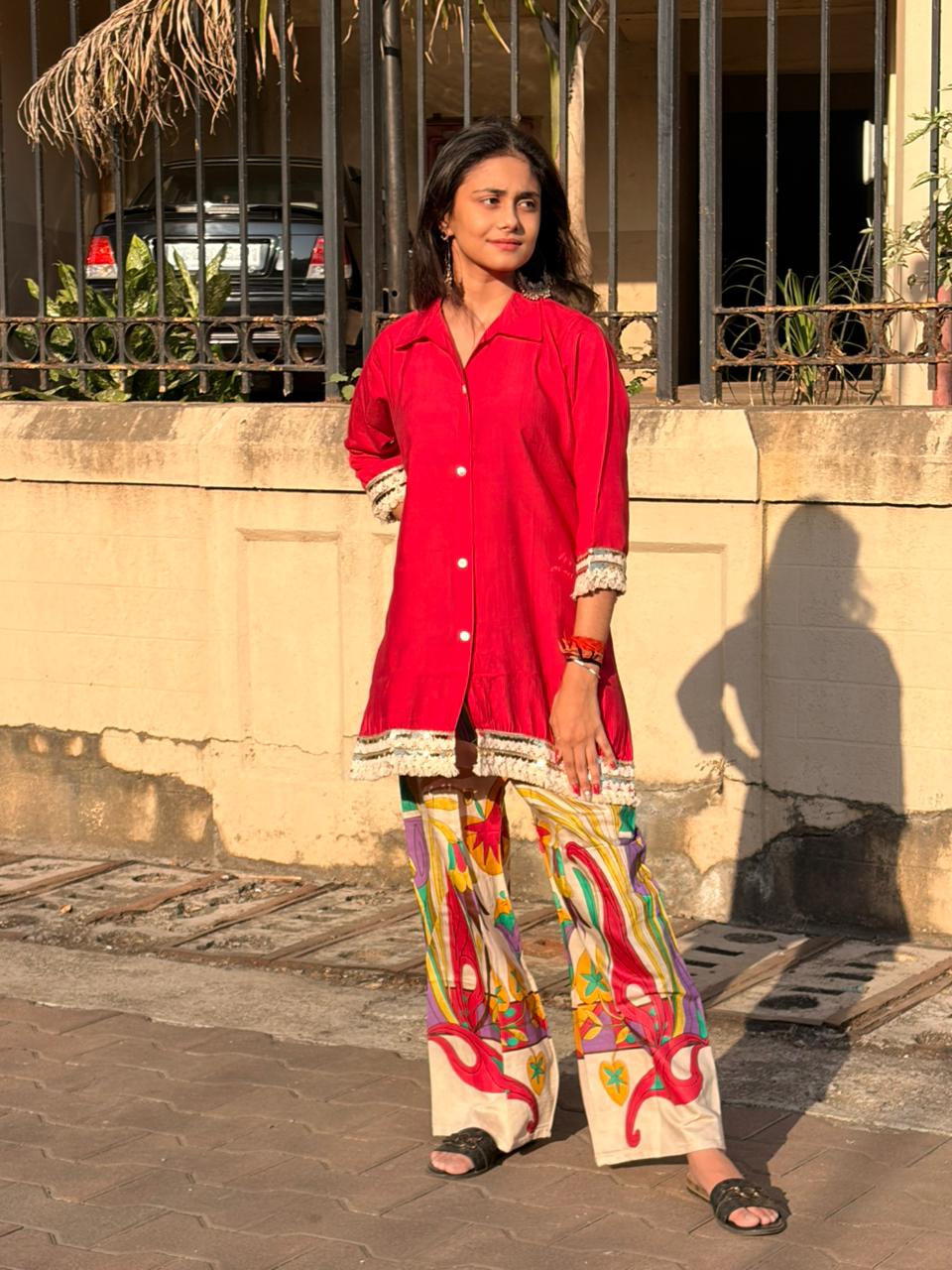 Rani Pink Cotton Matka Kurta Set with Printed Bottom