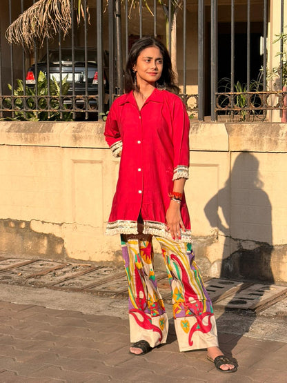 Rani Pink Cotton Matka Kurta Set with Printed Bottom